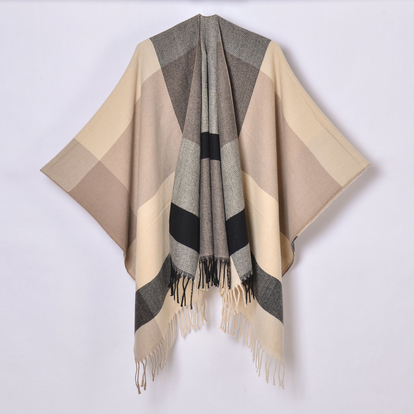 Women's Plaid Shawl, Autumn Winter Classic Jacquard Tassel